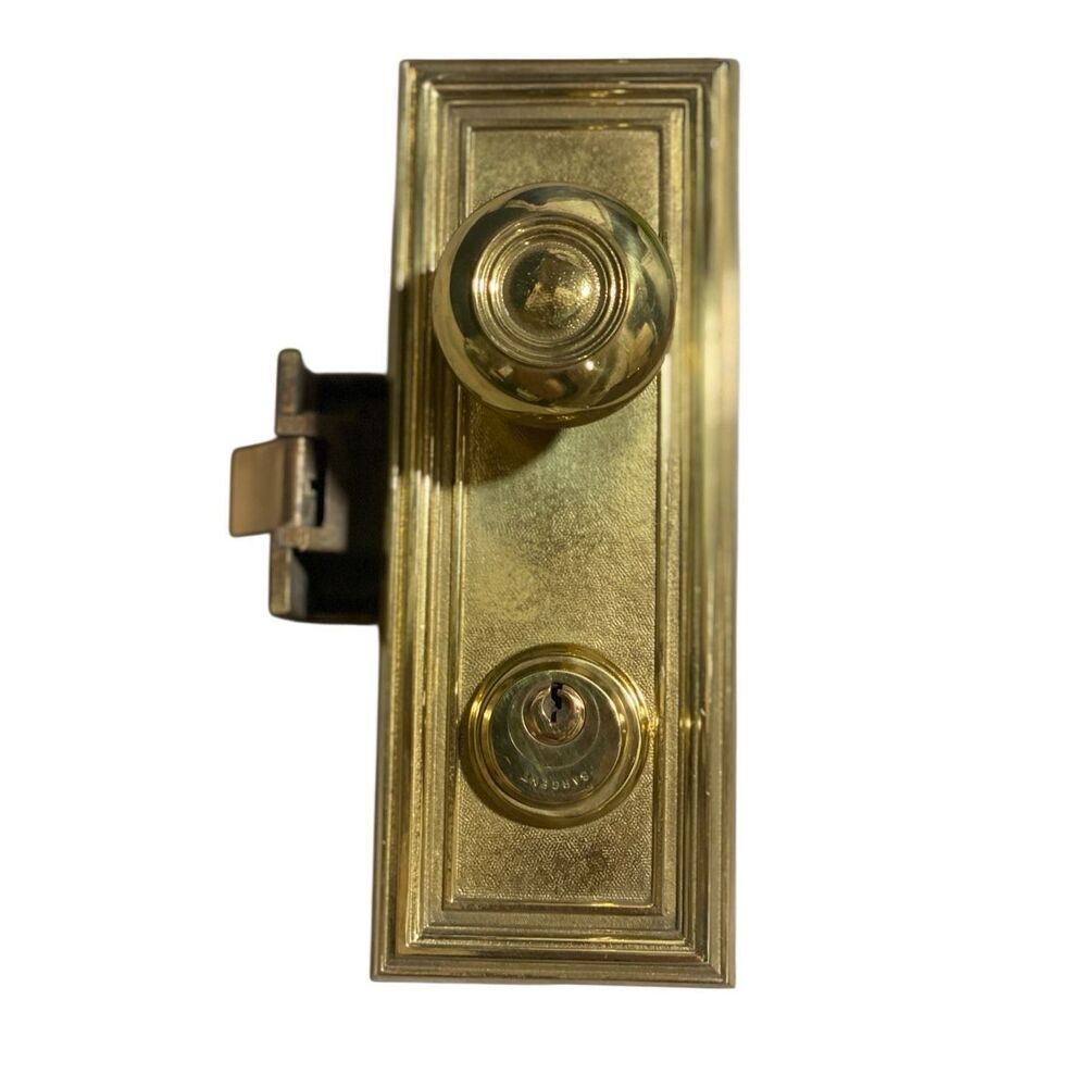 Vintage Sargent Door Hardware – Solid Brass Mortise Knob, Lock & Plate – Rare U